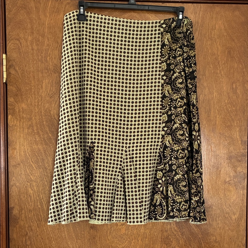 Emma James Brown and Light Green Mixed-Print A-Line Skirt
